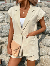 Women's Solid Color Suit Collar Shirt And Shorts Set